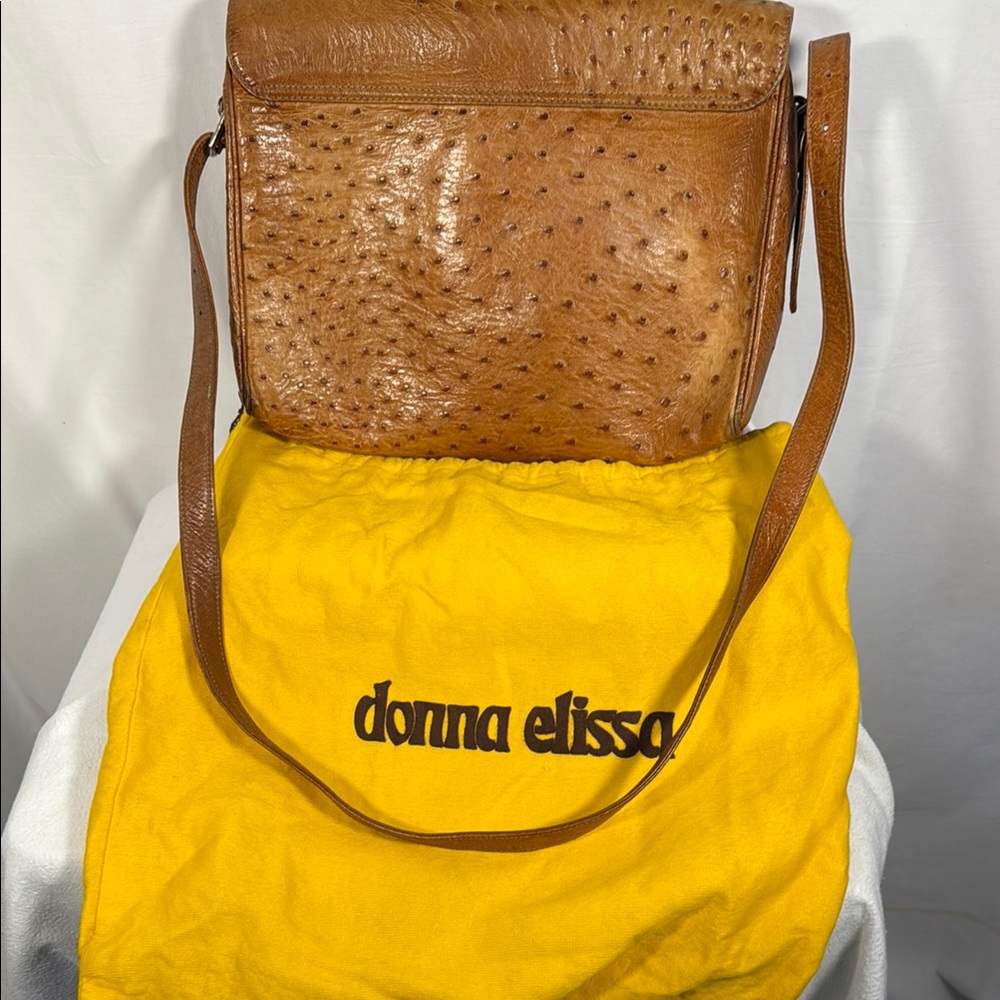 Saks Fifth Avenue Tan Crossbody Bag with Ostrich Leather